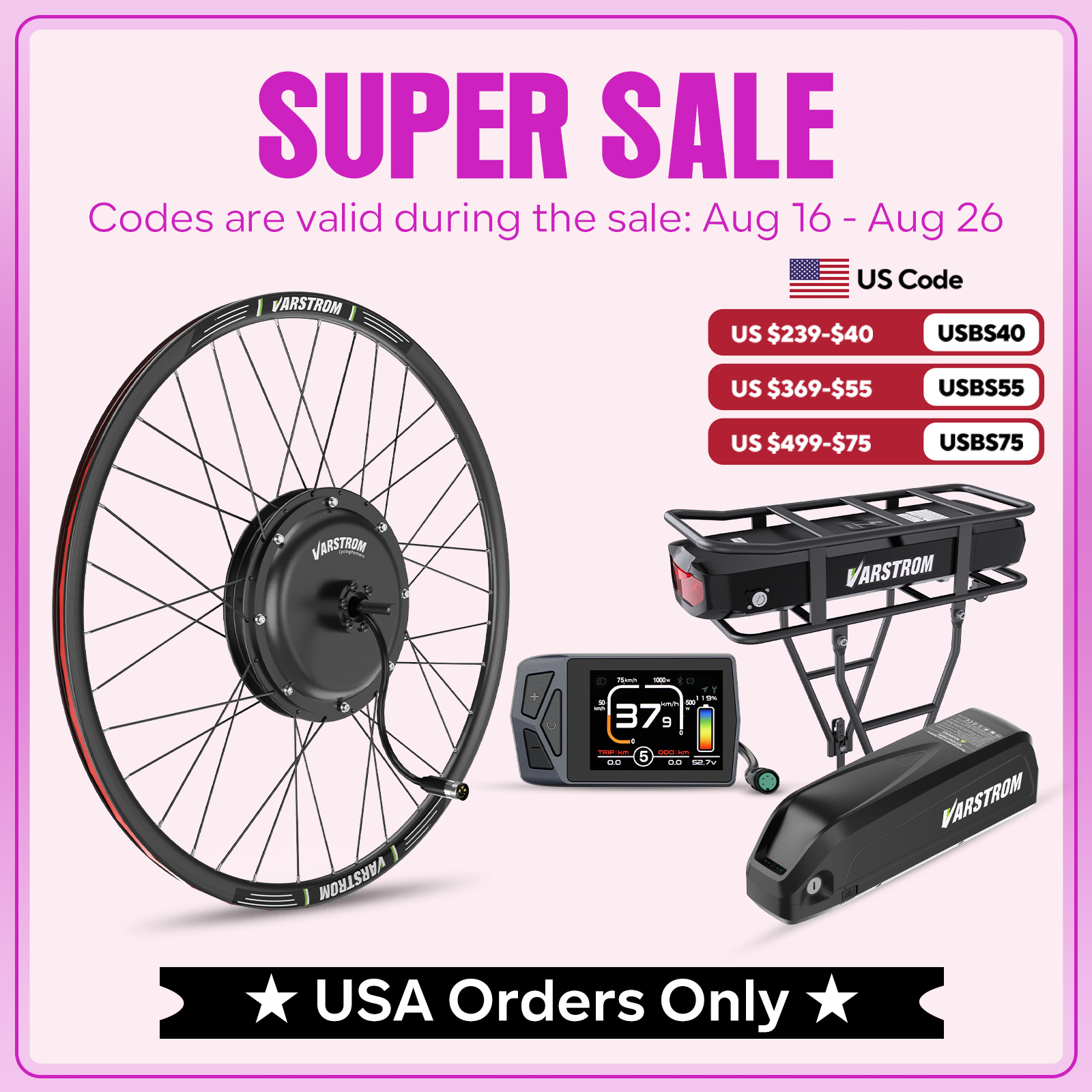48V 1500W Rear Hub Motor With Battery - [Disponibilità USA] Kit Ebike Varstrom 1000W