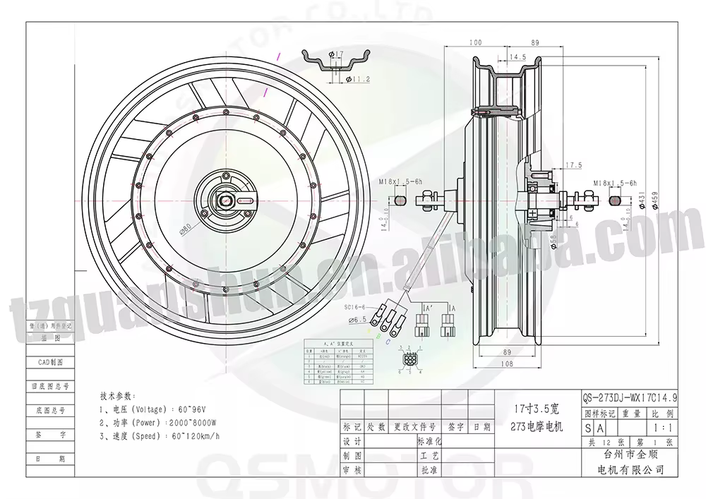 Motore Elettrico Brushless QSM - 17 Inch Motorcycle Rim Hub Motor 72V recensione e prezzo